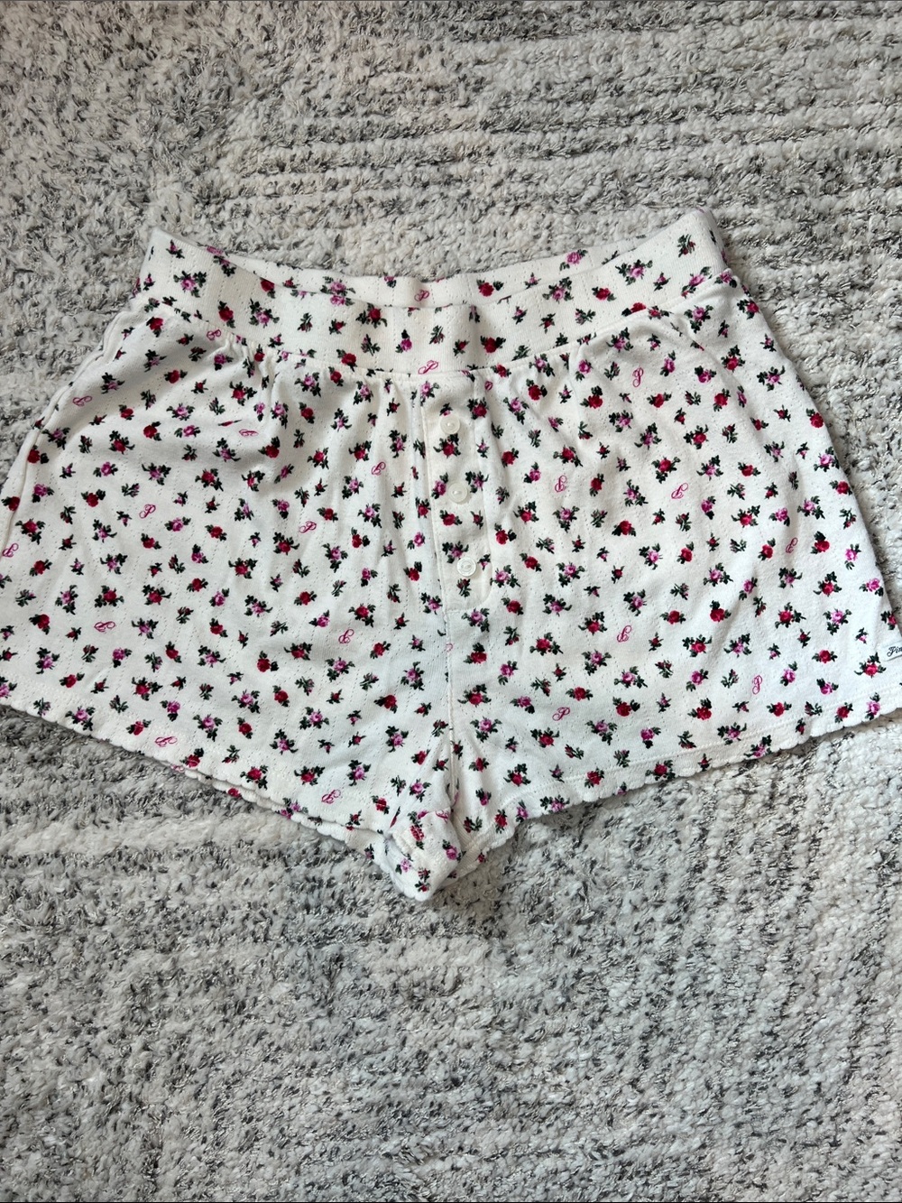 PINK Victoria's Secret White Cotton Booty Shorts with Pink Floral Print
